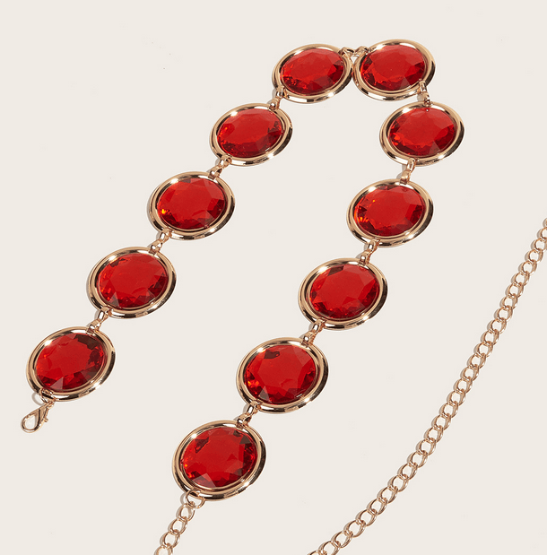 Casual Geometric Zinc Alloy Ruby Glass Inlay Women's Chain Belt