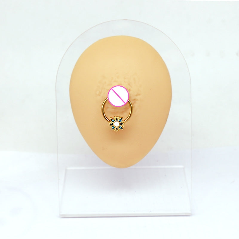 Casual Hip-Hop Butterfly Flower Rhinestone Nipple Ring Stainless Steel Copper White Gold Plated