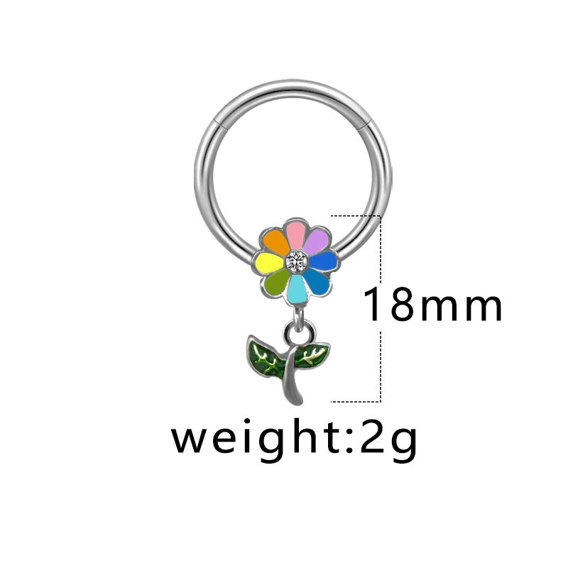 Casual Hip-Hop Butterfly Flower Rhinestone Nipple Ring Stainless Steel Copper White Gold Plated