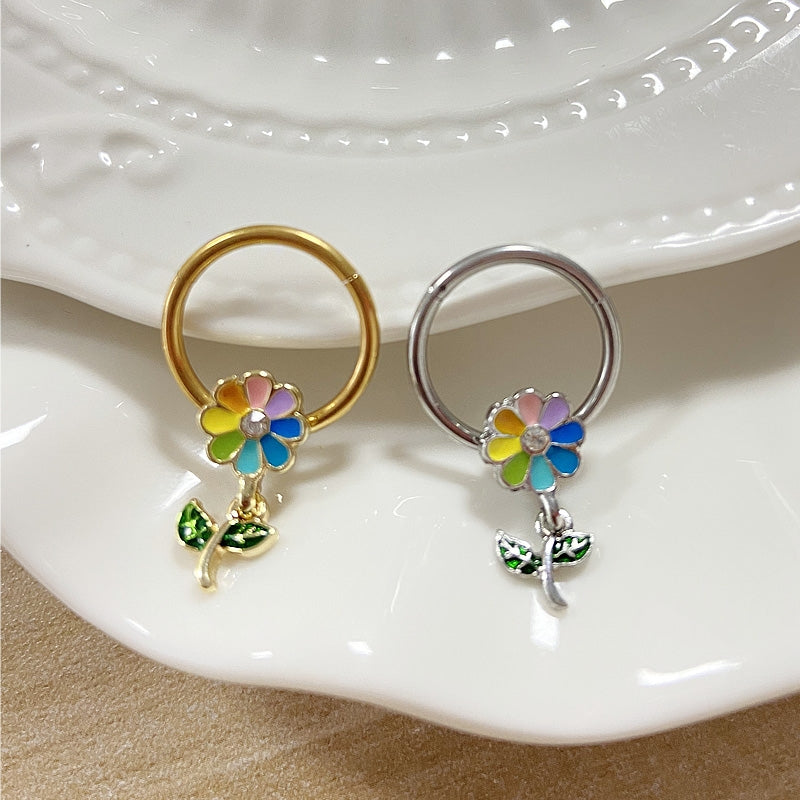 Casual Hip-Hop Butterfly Flower Rhinestone Nipple Ring Stainless Steel Copper White Gold Plated