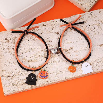 Halloween Pumpkin Ghost Stainless Steel Elastic String Couple Bracelets