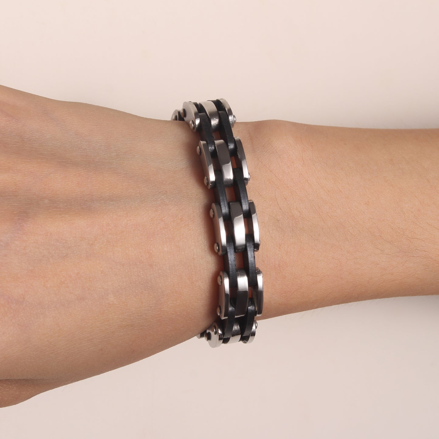 Casual Punk Multi-Layer Stainless Steel Silicone Men's Bracelet