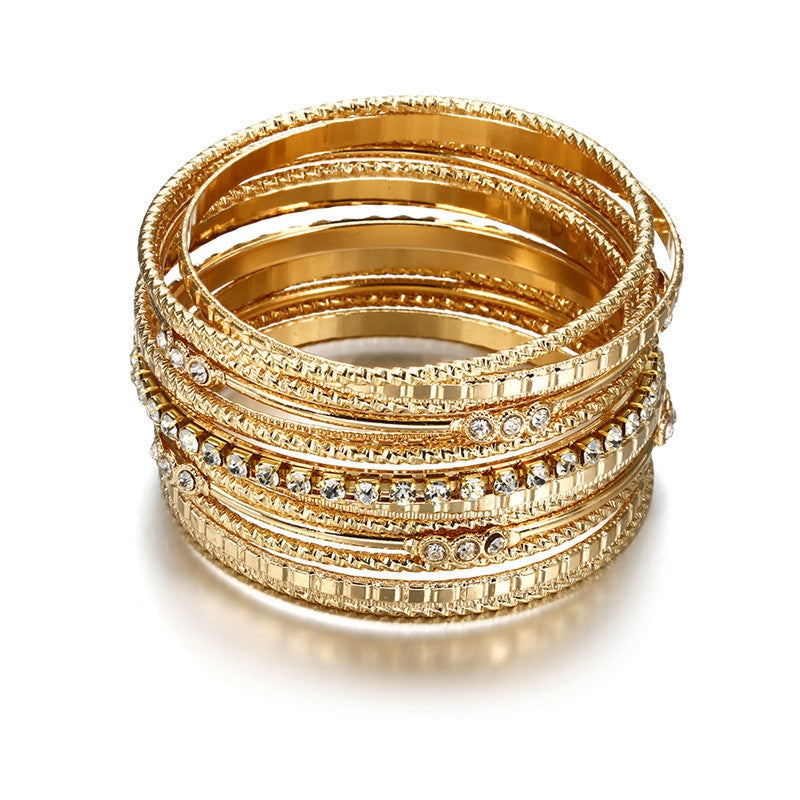 Casual Punk Multi-Layer Rhinestone Alloy Bangle Bracelet