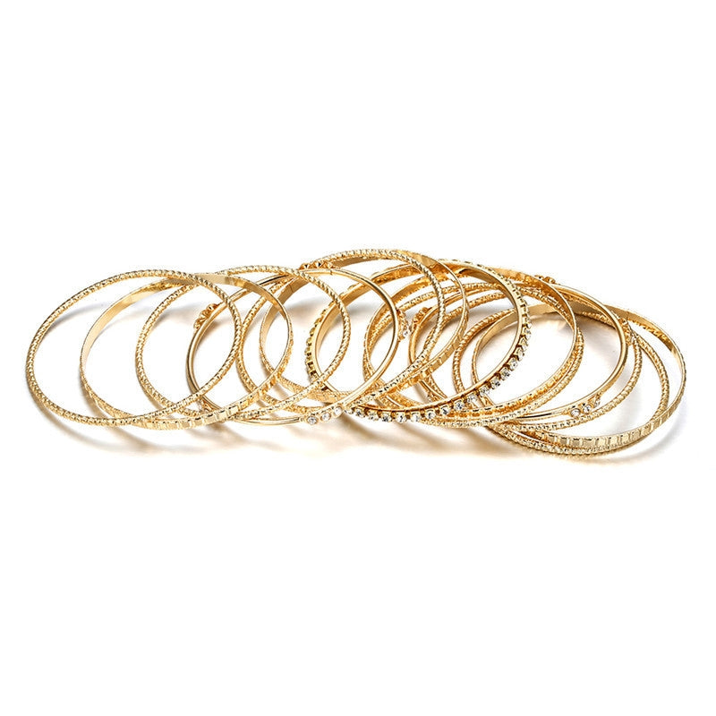 Casual Punk Multi-Layer Rhinestone Alloy Bangle Bracelet