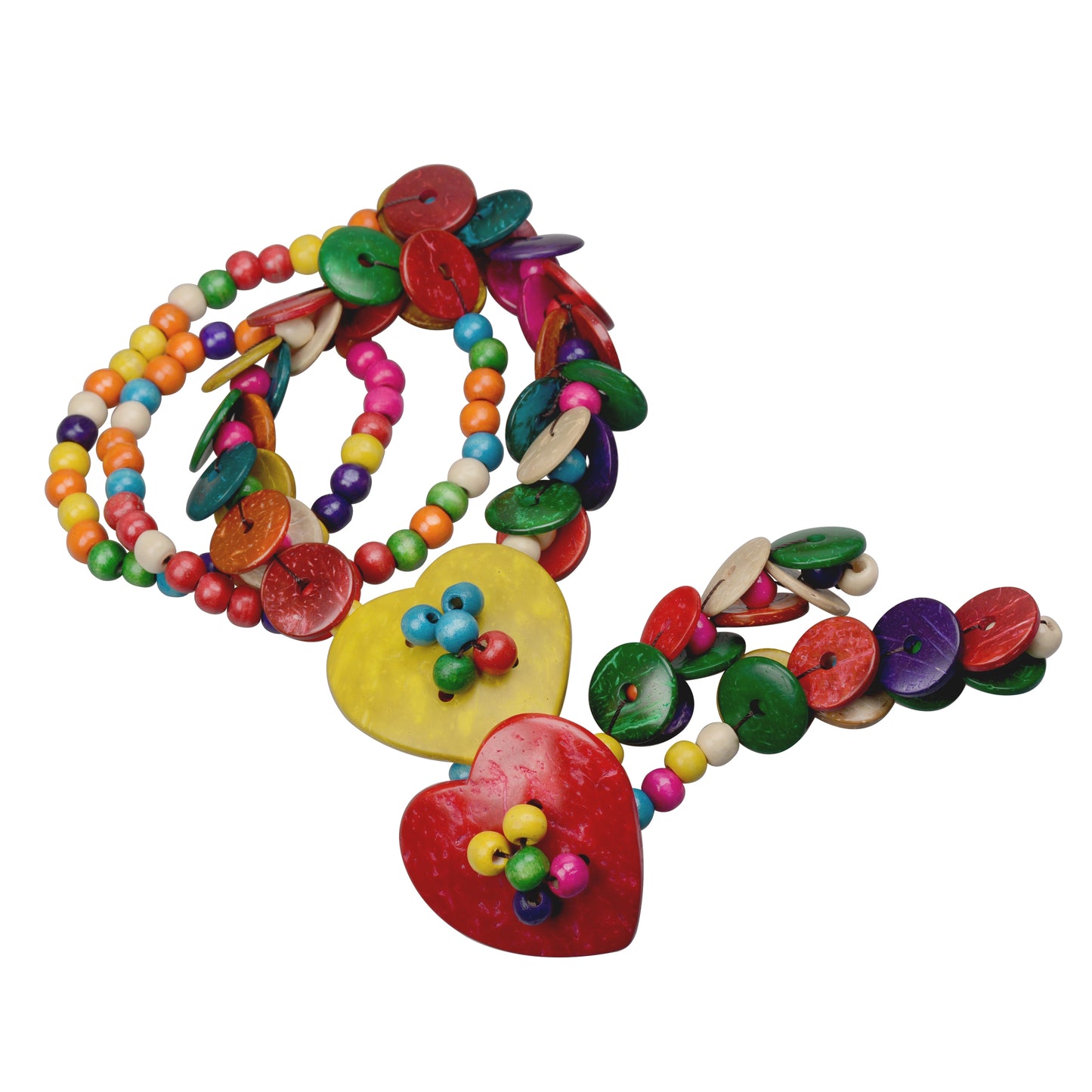 Casual Bohemian Color Block Wooden Beads Coconut Shell Heart Pendant Necklace for Women