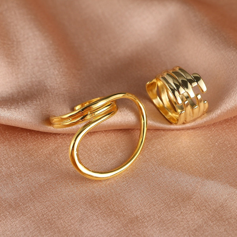 Casual Geometric Gold Tone Open Ring Set for Women