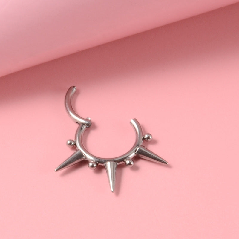 G23 Titanium Plated Solid Color Nose Ring with Ball and Spike Design