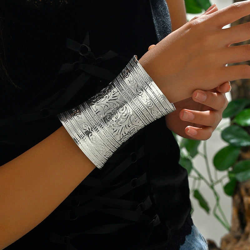 Casual Minimalist Engraved Open Cuff Bangle for Women