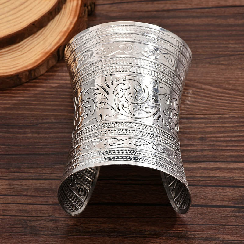 Casual Minimalist Engraved Open Cuff Bangle for Women