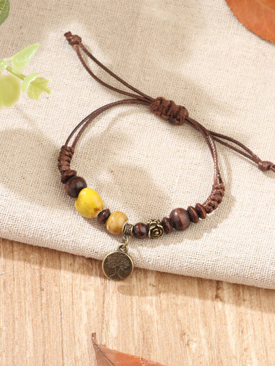 Casual Ceramic and Metal Bead Tree of Life Bracelet Set