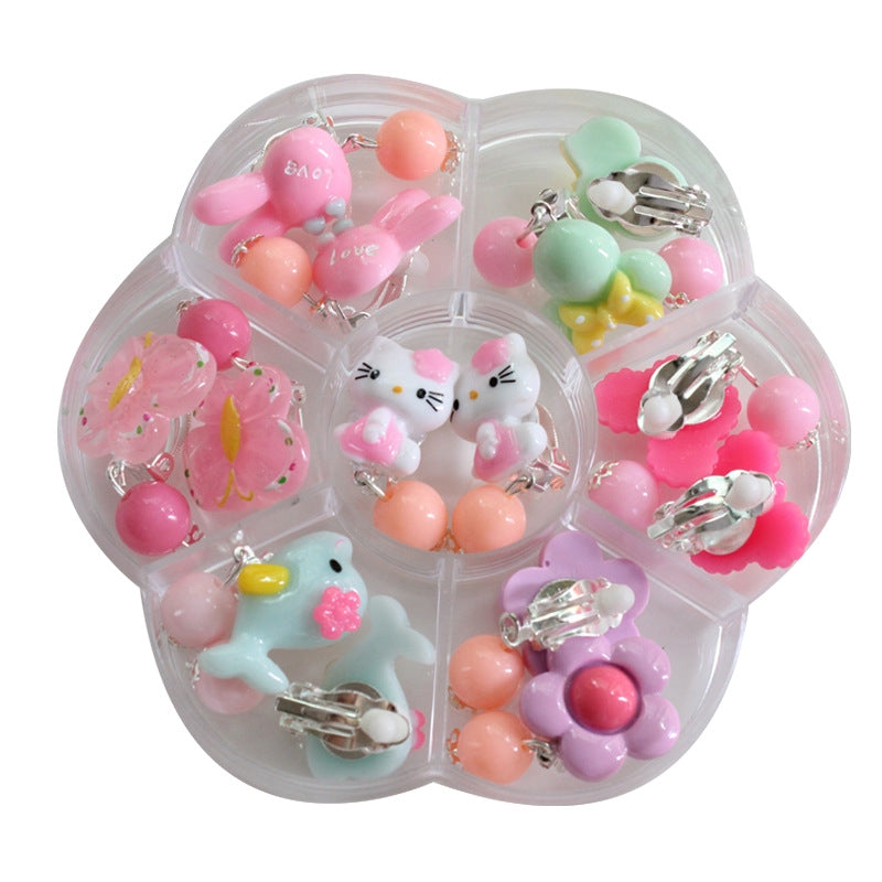 Children's Clip-On Tassel Earrings Gift Set with Storage Box - 7 Pairs