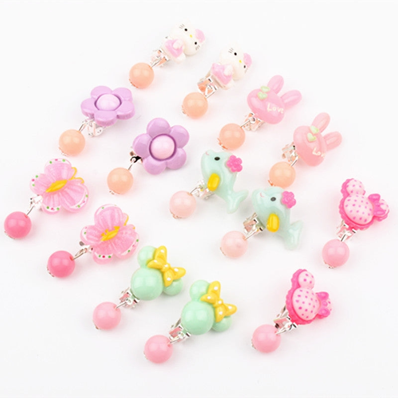 Children's Clip-On Tassel Earrings Gift Set with Storage Box - 7 Pairs