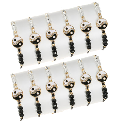 Chinoiserie Crystal Alloy Yin Yang Braided Bracelet Set