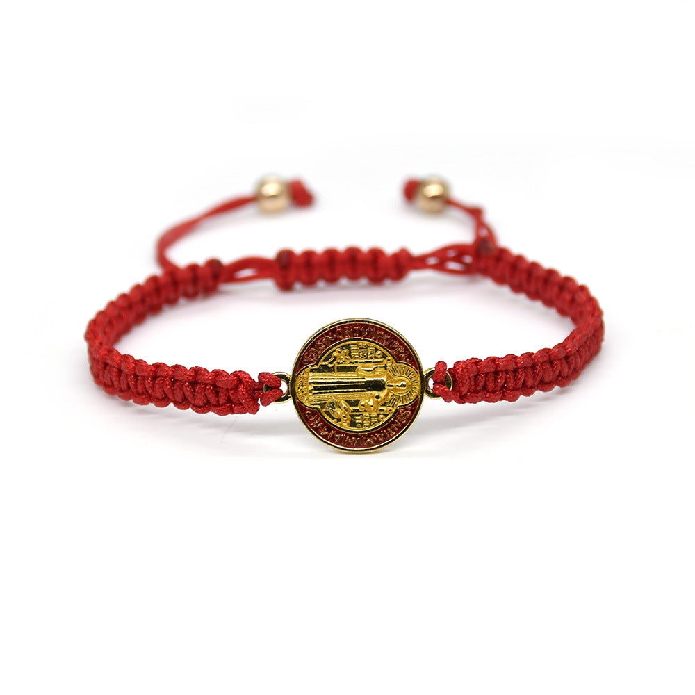 Chinoiserie Enamel Unisex Bracelet with Chinese Knot and St. Benedict Charm