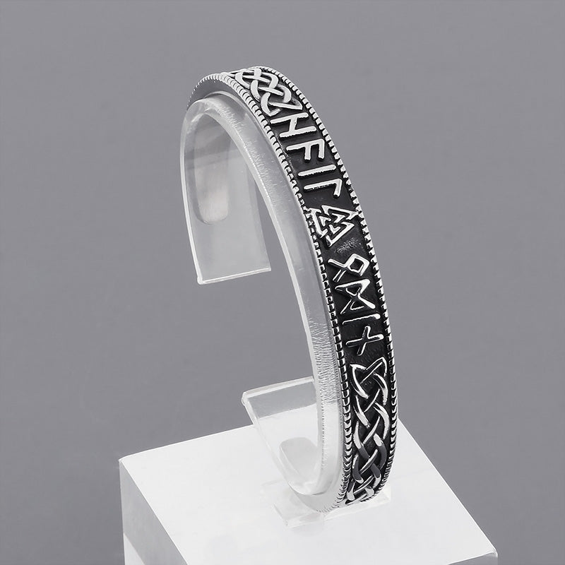 Classic Viking Rune Thor's Hammer Open Cuff Titanium Steel Men's Bangle