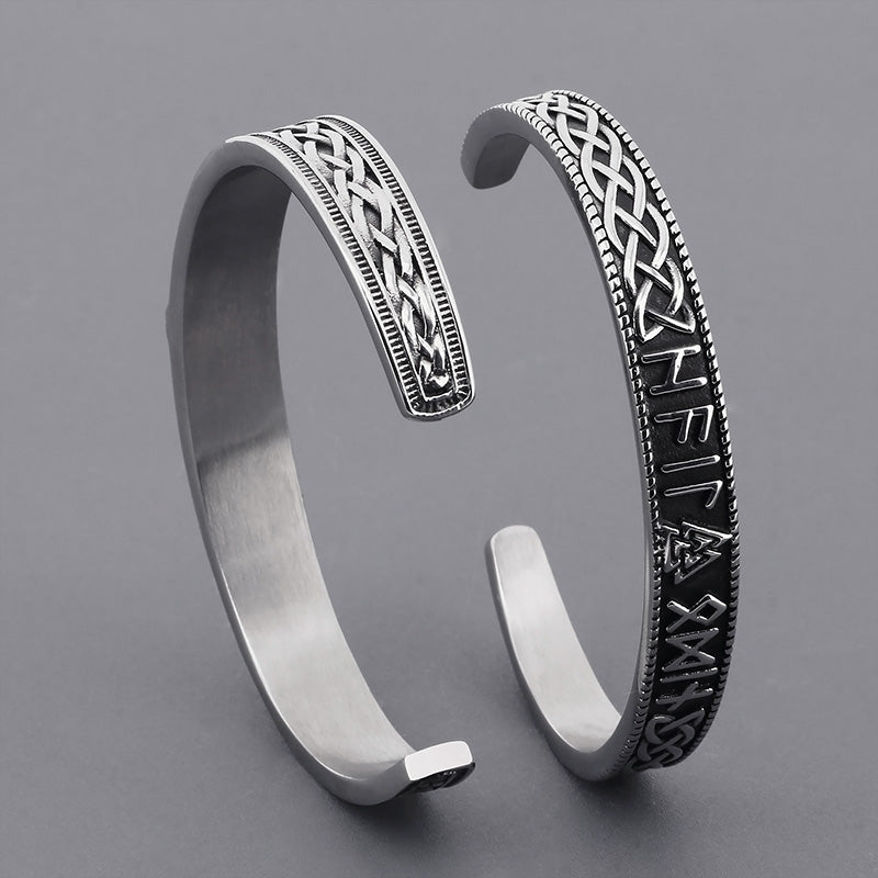 Classic Viking Rune Thor's Hammer Open Cuff Titanium Steel Men's Bangle