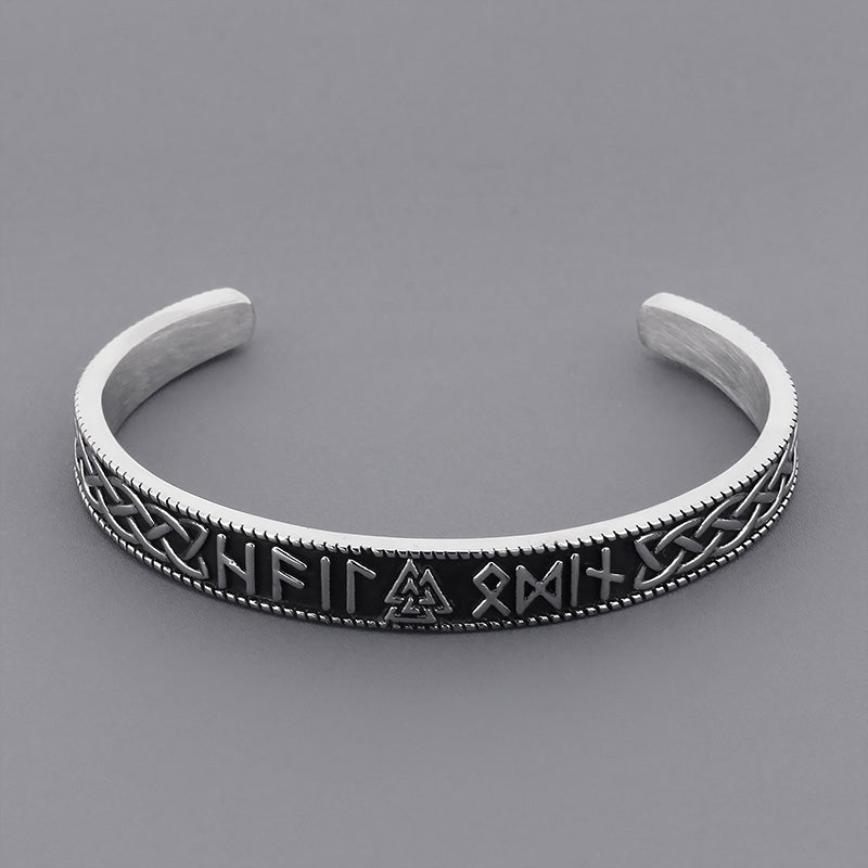 Classic Viking Rune Thor's Hammer Open Cuff Titanium Steel Men's Bangle