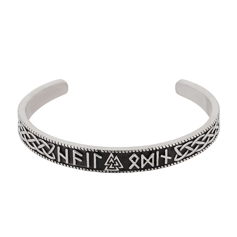 Classic Viking Rune Thor's Hammer Open Cuff Titanium Steel Men's Bangle