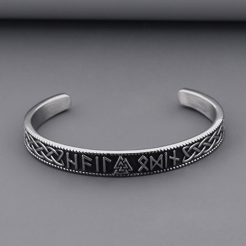 Classic Viking Rune Thor's Hammer Open Cuff Titanium Steel Men's Bangle