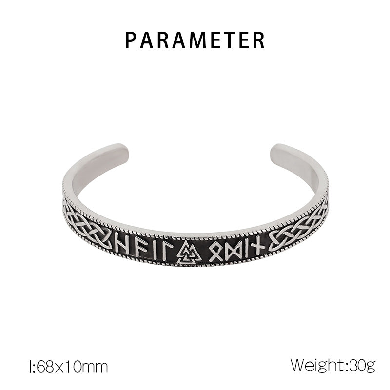 Classic Viking Rune Thor's Hammer Open Cuff Titanium Steel Men's Bangle