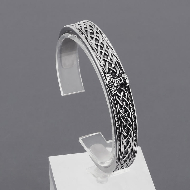 Classic Viking Rune Thor's Hammer Open Cuff Titanium Steel Men's Bangle