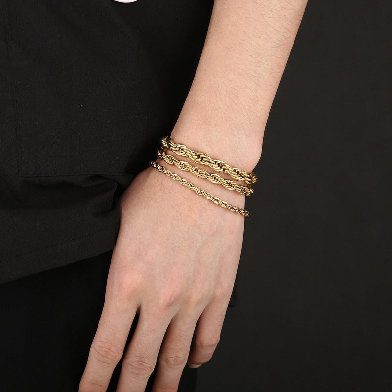 Classic Minimalist 18K Gold Plated Titanium Steel and Stainless Steel Twisted Chain Men's Bracelet