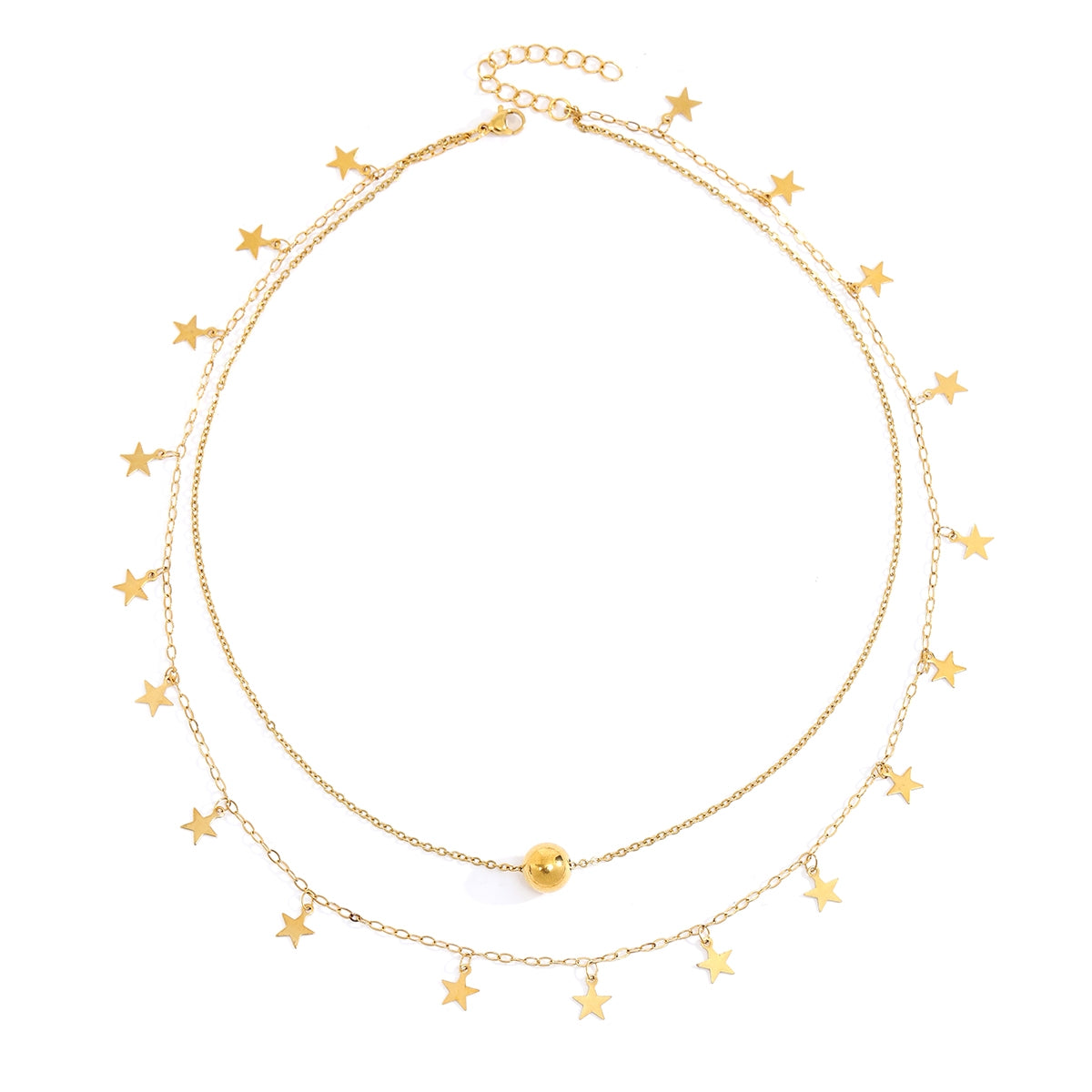 Classical Romantic 18K Gold Plated Stainless Steel Double Layer Star Pendant Necklace