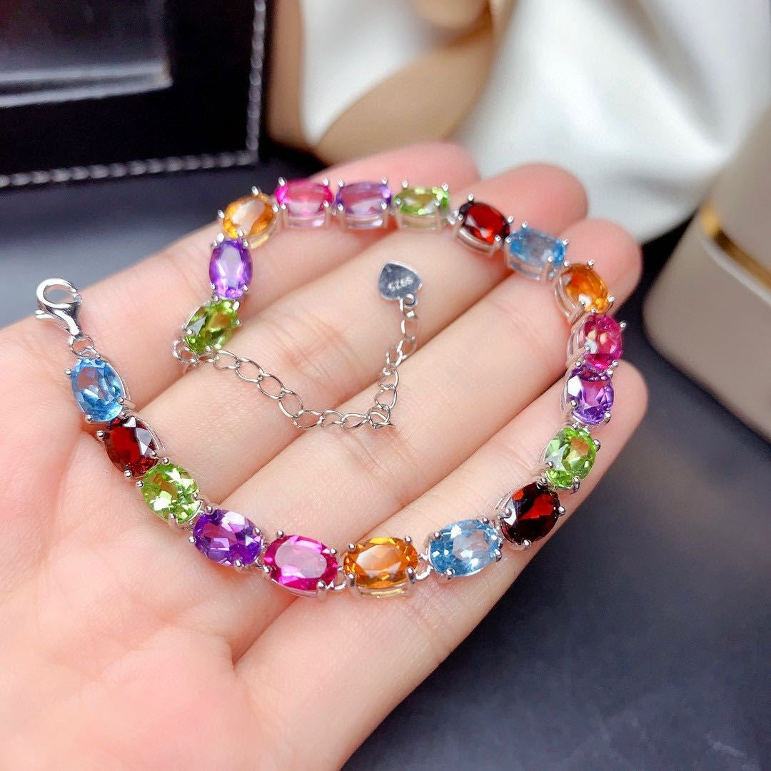 Colorful Gemstone Egg Shaped Bracelet with Unique Design