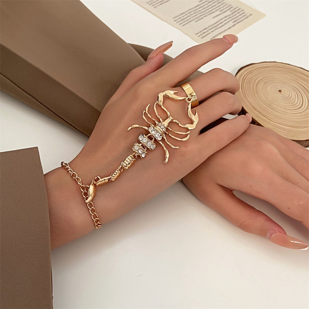 Solid Color Rhinestone Scorpion Finger Bracelet with Zircon Gemstones