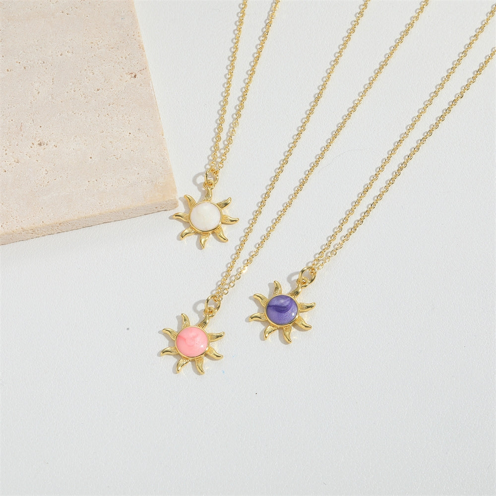 14K Gold Plated Enamel Sun Pendant Necklace with Unique Design