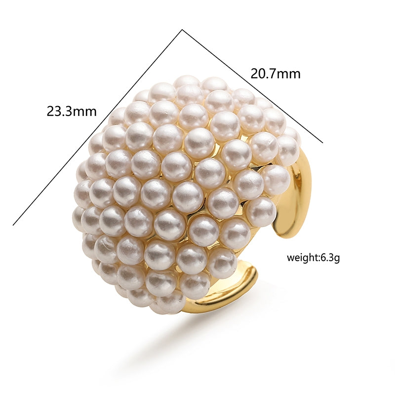 Copper 18K Gold Plated Elegant Heart & Star Shape Pearl Open Ring