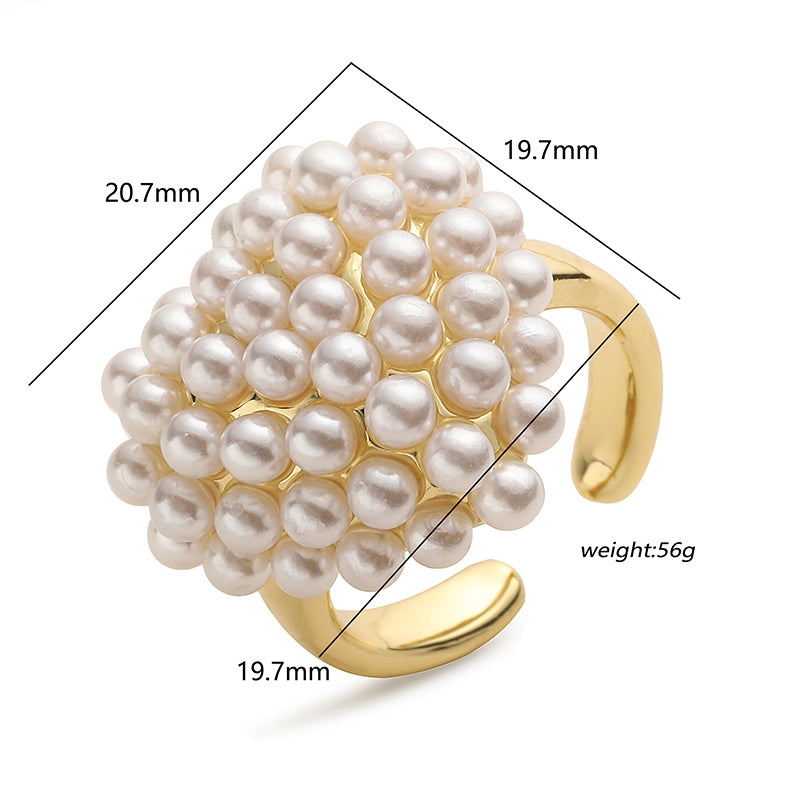 Copper 18K Gold Plated Elegant Heart & Star Shape Pearl Open Ring