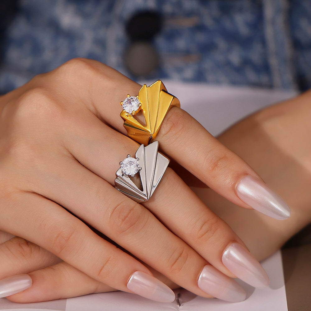 18K Gold Plated Irregular Geometric Zircon Open Ring