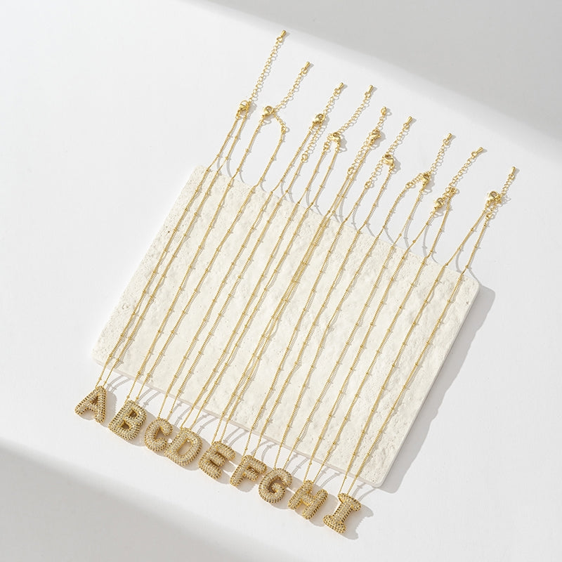 IG Style Minimalist Letter Zircon Pendant Necklace - Gold & Silver Plated