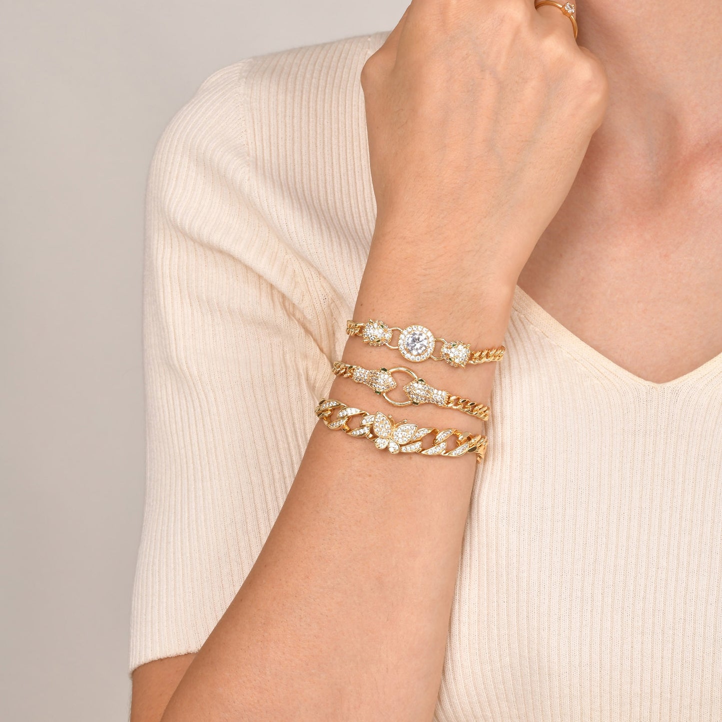 Copper Gold Plated Vintage Heart & Clover Zircon Bracelet