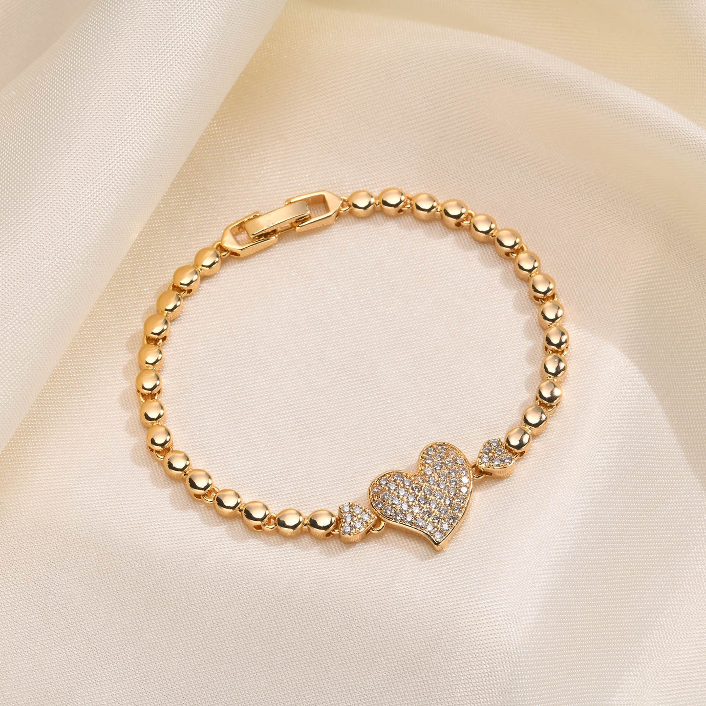 Copper Gold Plated Vintage Heart & Clover Zircon Bracelet