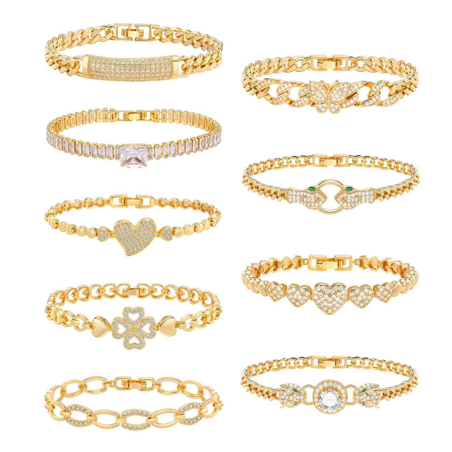 Copper Gold Plated Vintage Heart & Clover Zircon Bracelet