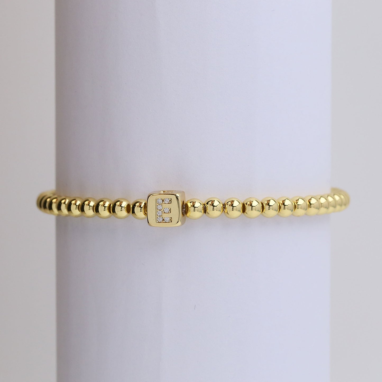 18k Gold Plated Copper Letter Zircon Beaded Stretch Bracelet