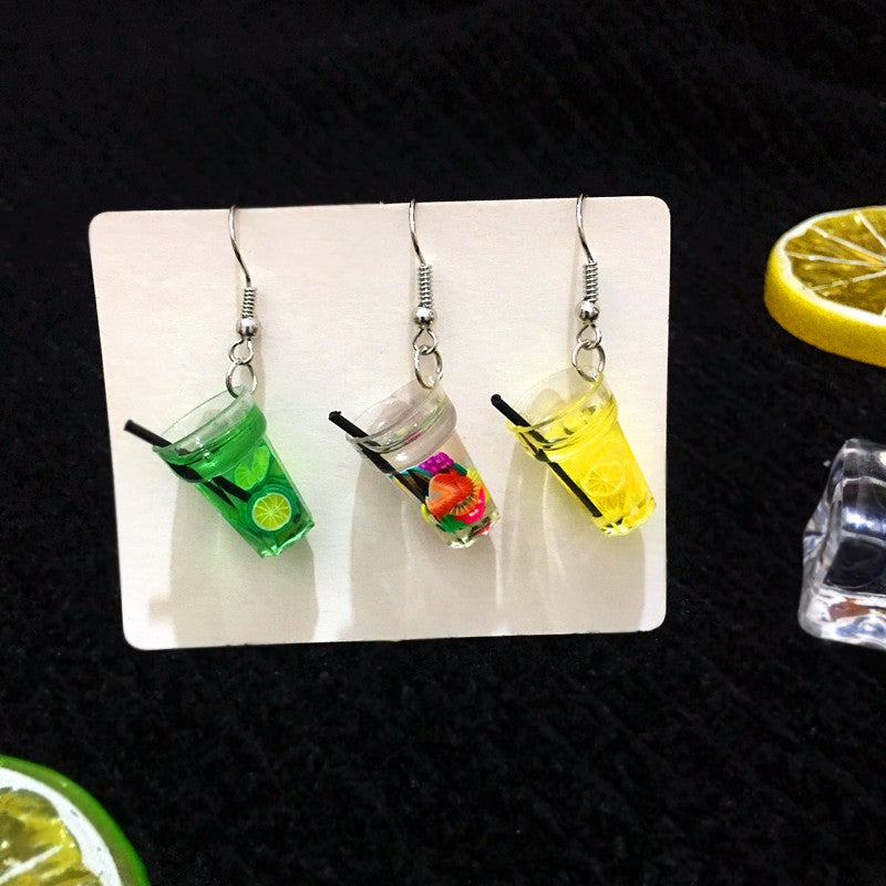 Creative Lemon Cup Cartoon Fruit Drink Earrings