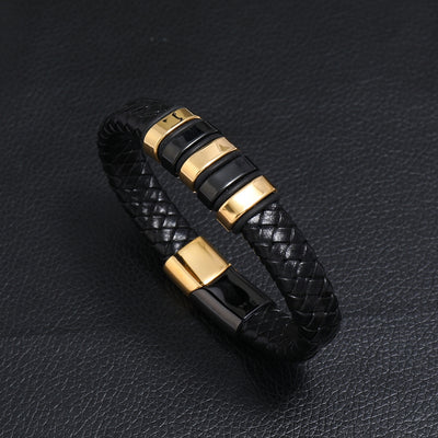 Creative Two-Color Stainless Steel Magnetic Buckle Men's Leather Bracelet