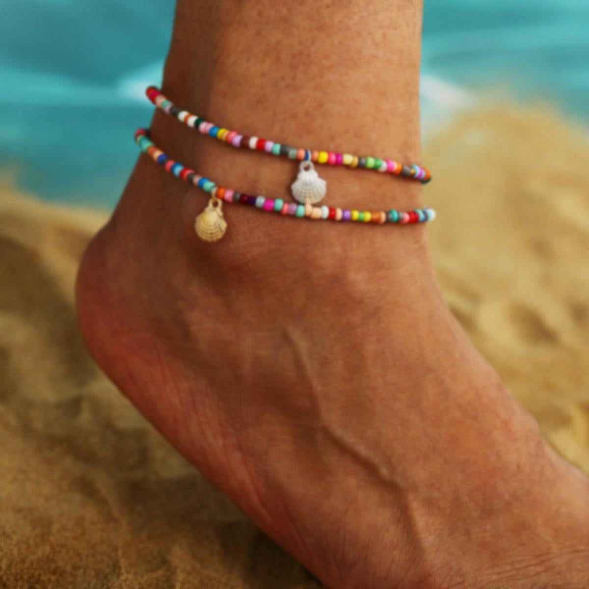 Creative Vintage Bohemian Shell Pendant Beaded Anklet Bracelet