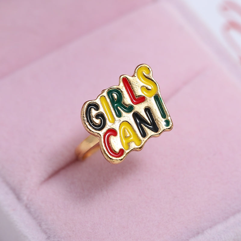 Cute Color Block Adjustable Alloy Letter Rings for Women