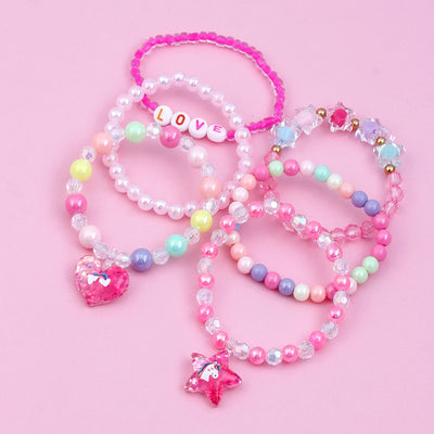 Children's Acrylic Resin Beaded Bracelet Set - Heart & Star Design