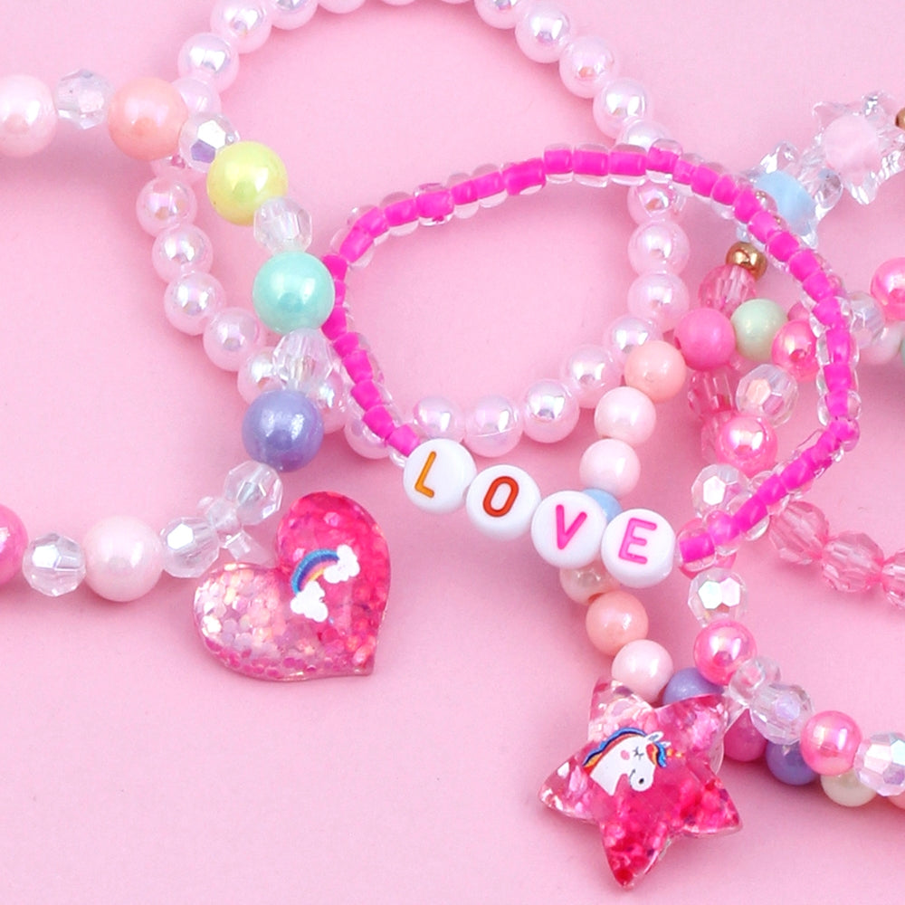 Children's Acrylic Resin Beaded Bracelet Set - Heart & Star Design