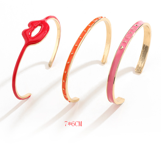 Cute Geometric Lip Enamel Bangle - Fashion Original Design Stackable Bracelet for Women