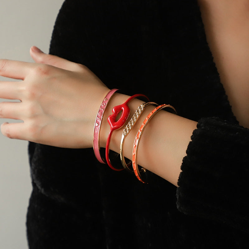 Cute Geometric Lip Enamel Bangle - Fashion Original Design Stackable Bracelet for Women