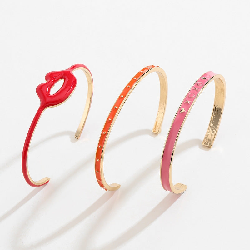 Cute Geometric Lip Enamel Bangle - Fashion Original Design Stackable Bracelet for Women