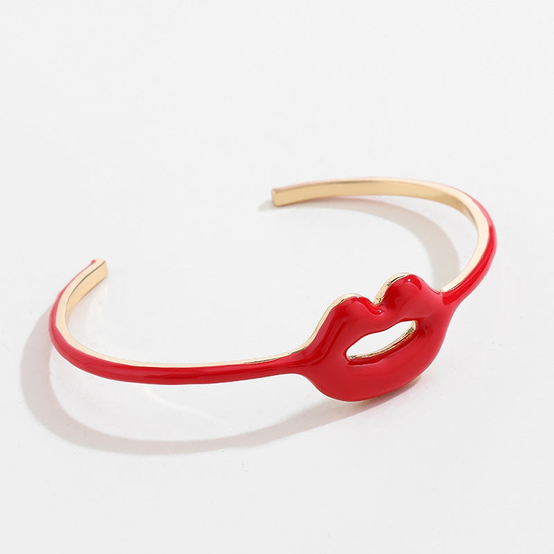Cute Geometric Lip Enamel Bangle - Fashion Original Design Stackable Bracelet for Women