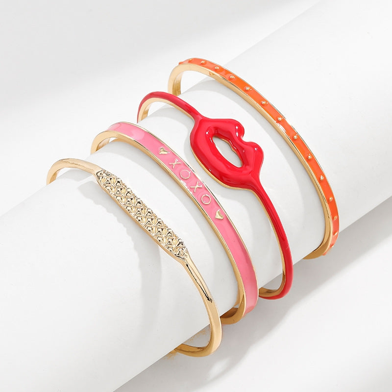 Cute Geometric Lip Enamel Bangle - Fashion Original Design Stackable Bracelet for Women
