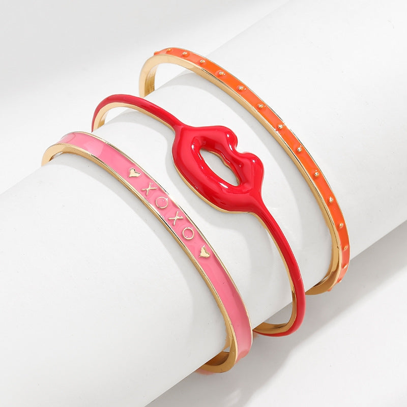 Cute Geometric Lip Enamel Bangle - Fashion Original Design Stackable Bracelet for Women